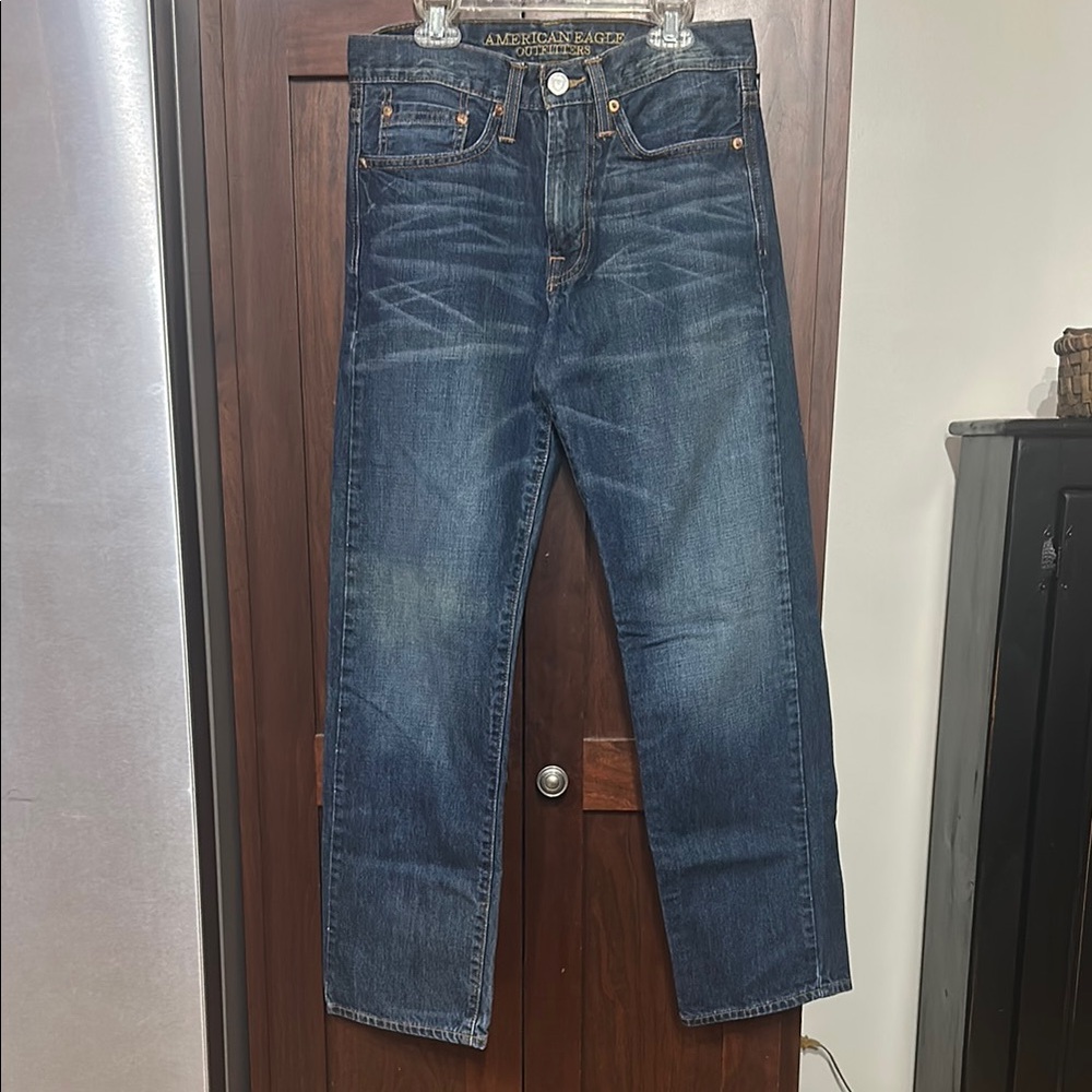 American Eagle Outfitters Men's Dark Blue Relaxed Straight Jeans